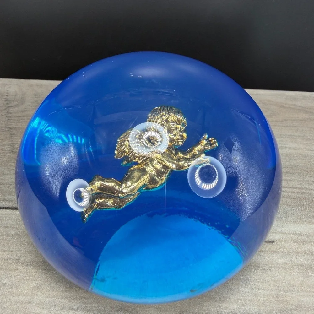 Tarax Infinity Blue Lucite Cherub Paperweight Baroness Collection Canada Angel